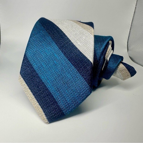 NWT Dion Silk/Linen Blend Classic Striped Tie MSRP $135 - Picture 7 of 7